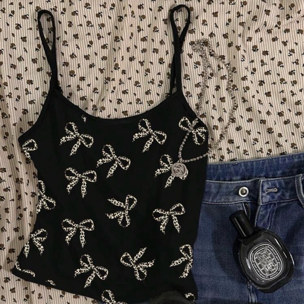 Black Bow-Patterned Women's Top